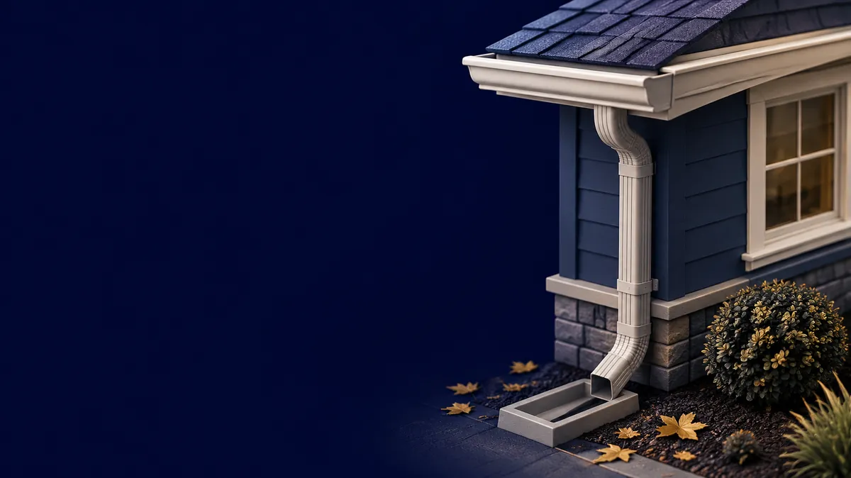 Illustration of an intact roof edge, gutter and downspout