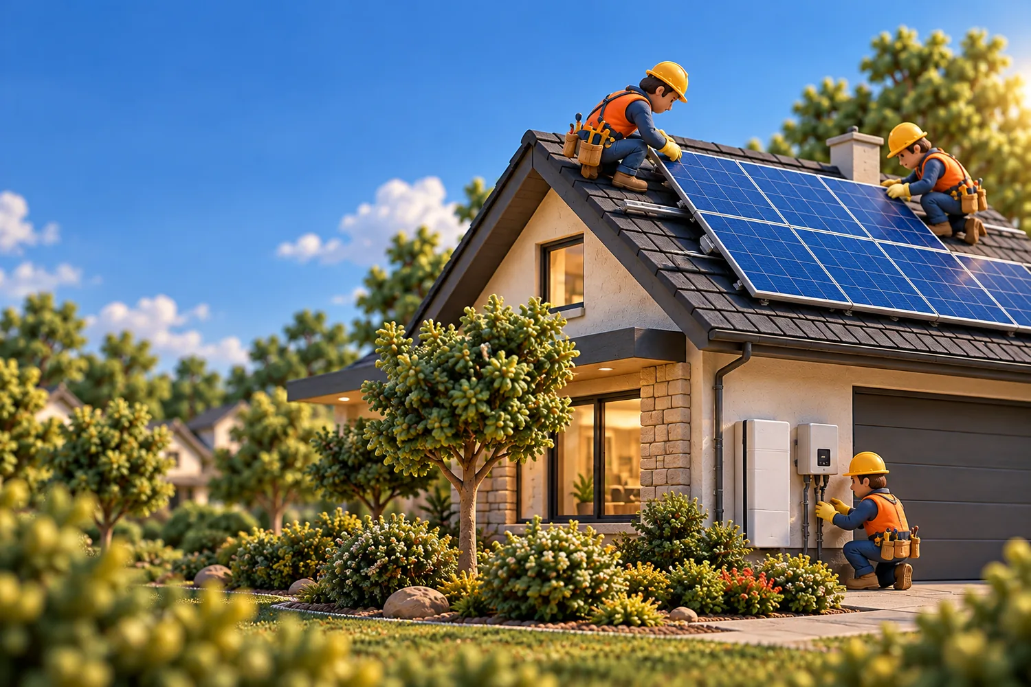 Clay-crafted solar professional installing rooftop panels