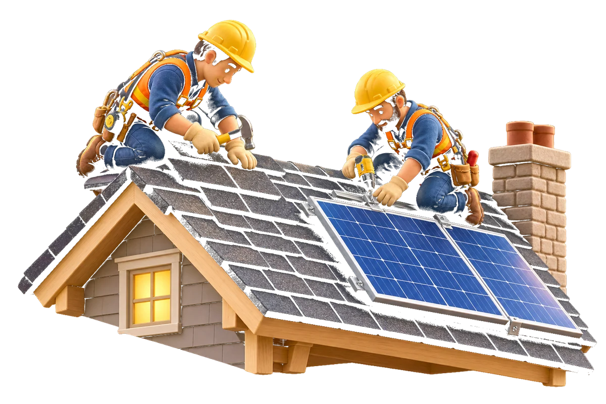 Clay-crafted roofing and solar crew at work